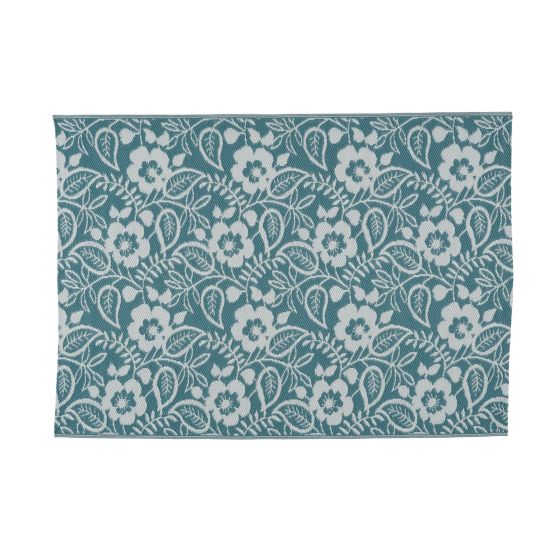 Outdoor Jacquard Rug - Turquoise Floral Print - 5' x 7'