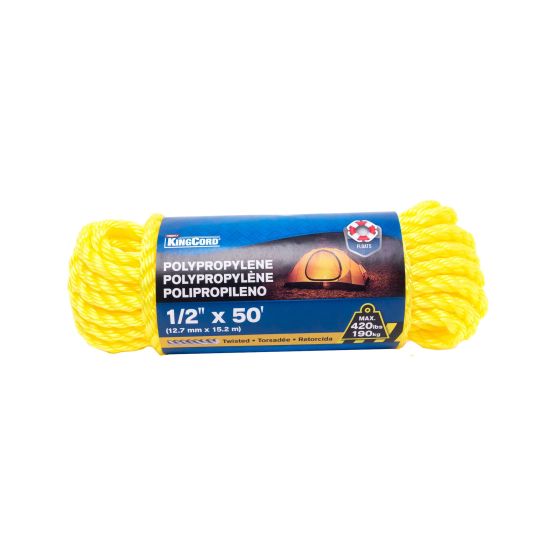 Twisted Polypropylene Rope - Yellow - 1/2" x 50'