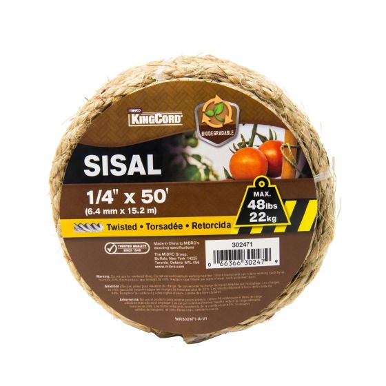 Sisal Twisted Twine Rope - Natural - 1/4" x 50'