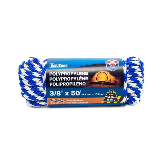 Smooth Polypropylene Braid Rope - Blue/White - 3/8" x 50'