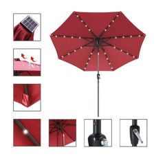Parasol avec lumières DEL inclinable à 8 branches, en aluminium, 9' DIA
