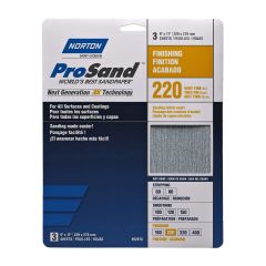Norton ProSand Fine Grit Sandpaper Sheet - 11" x 9" - Gr. 220 - 3/pck