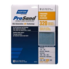 Norton ProSand Fine Grit Sandpaper Sheet - 11" x 9" - Gr. 320 - 3/pck