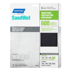 Norton SandWet Waterproof Sandpaper - 11" x 9" - Gr. Ultra Fine - 5/pck