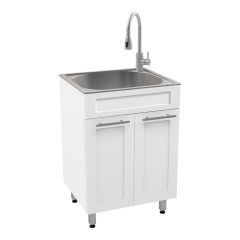 Cuve à lavage avec meuble en mélamine, blanc