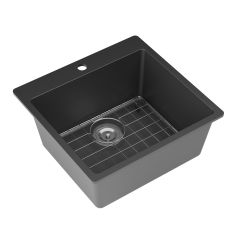 Évier de cuisine simple, Kilona, granite noir, 21 1/4" x 20 1/2" x 9"