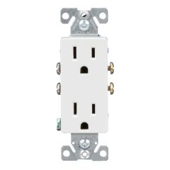 Tamper-Proof Double Socket, White, 10/Pkg, 15 A, 125 V