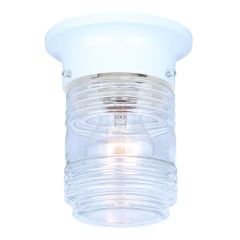 Outdoor Ceiling Light, Clear Glass, Flush Mount, 5-in x 6-in, White