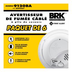 Détecteur de fumée, câblé, 6/paquet