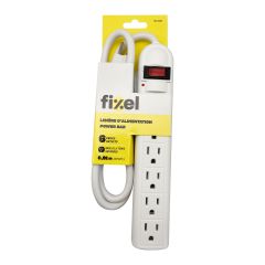 Indoor Power Bar – 6 Outlets – 3’ Cord – White