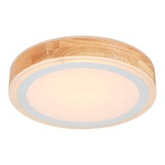 LED Ceiling Light, Round, White/Wood Finish, 13-in, 24W