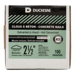 Concrete Nails - Hot-Dip Galvanized - With Drill Bit – 2 1/2" – 100/pkg