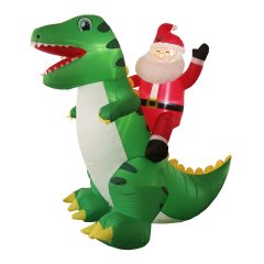 Dinosaur Santa Inflatable, LED, 8-ft