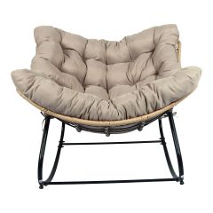 Chaise berçante Cosmos, acier et rotin, noir et crème