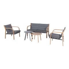 Ensemble de conversation Nova, 5 pièces, cadre en acier, gris et bois