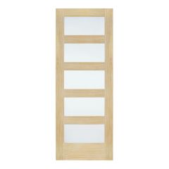 Porte intérieure à 5 panneaux en verre givré, 32" x 80", pin clair