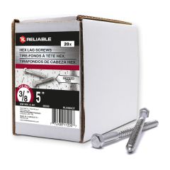 Lag Bolts - 3/8" x 5" - Stainless Steel - 25/Pkg