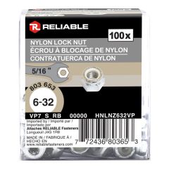 Écrous de blocage hexagonaux, 6-32, insert en nylon, 100/pqt