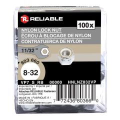 Écrous de blocage hexagonaux, 8-32, insert en nylon, 100/pqt