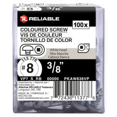 Metal Screws - #8 x 3/8" - Self-Tapping - Type A - White - 100/Pkg