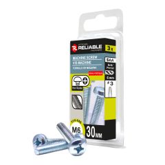 Vis mécaniques, M6 x 30 mm, type B, zingué, 3/pqt
