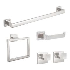 Ensemble d'accessoires de salle de bain muraux, chromé, 5 pcs