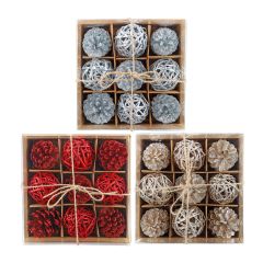 Decorative Holiday Set - Pinecones & Willow Balls - 9 Pcs