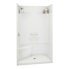 Douche Essence, 48" x 34", acrylique, drain central, siège côté gauche, blanc