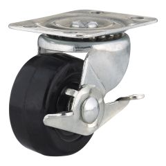 Roulettes industrielles en caoutchouc noir à usage général, modèle: pivotant / frein, 2" x 62 mm