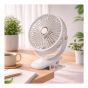 Ventilateur à pince USB, 6", 6 vitesses, rechargeable, blanc