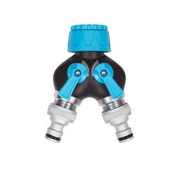 Raccord de robinet, 12 mm, 2 sorties, métal, bleu, noir, gris