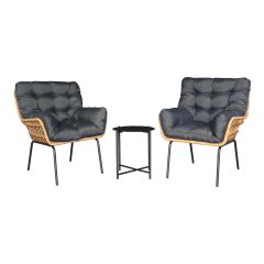 Ensemble bistro, acier et osier, 3 mcx