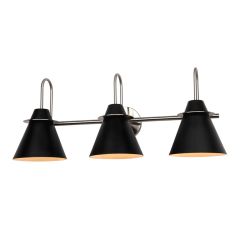 Applique murale de vanité, 3 lumières, Piana, noir-nickel, 28"