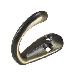 1-3/4" Single Wardrobe Hook - Antique brass - 18 mm x 46 mm