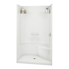 Douche Essence, 48" x 34", acrylique, drain central, siège côté droit, blanc