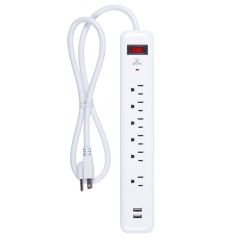 6-Outlet Surge Protector Power Strip + 2 USB Ports, 3'