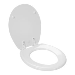Siège de toilette rond en bois émaillé, blanc, 14,38" x 15,38"