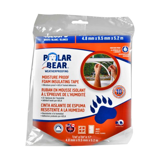 Moisture Proof Insulating Foam Tape - White - 3/16″ x 3/8″ x 17'