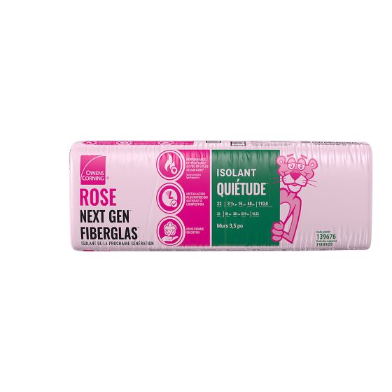 Isolant fibre de verre acoustique, 3,5" x 15" x 48", 110 pi²