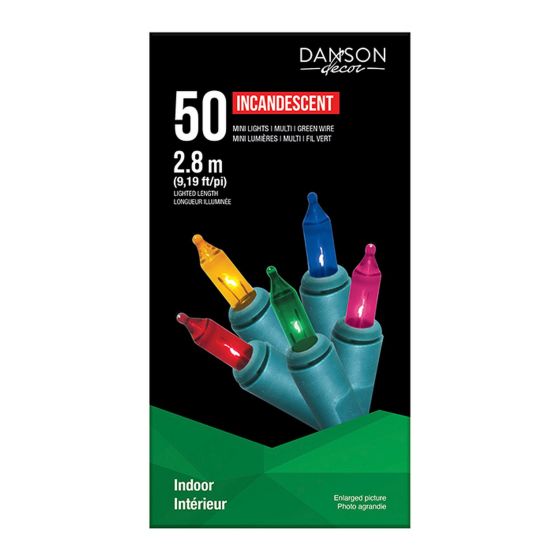 Set of 50 Incandescent Mini Lights with Green Wire - Multi