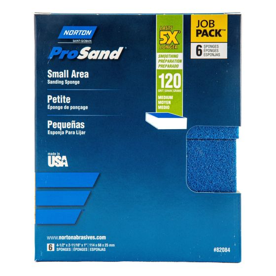 Éponge de ponçage Norton ProSand petites surfaces, 4 1/2" x 2 11/16" x 1", Gr. 120, 6/pqt