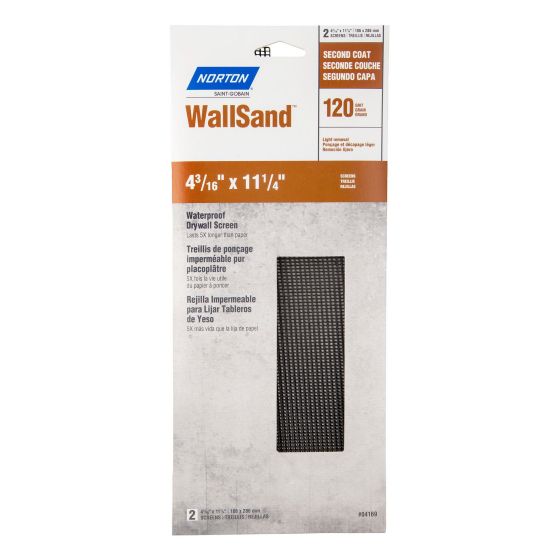 Norton Wallsand Waterproof Drywall Sanding Screen - 11 1/4" x 4 3/16" - Gr. 120 - 2/pck