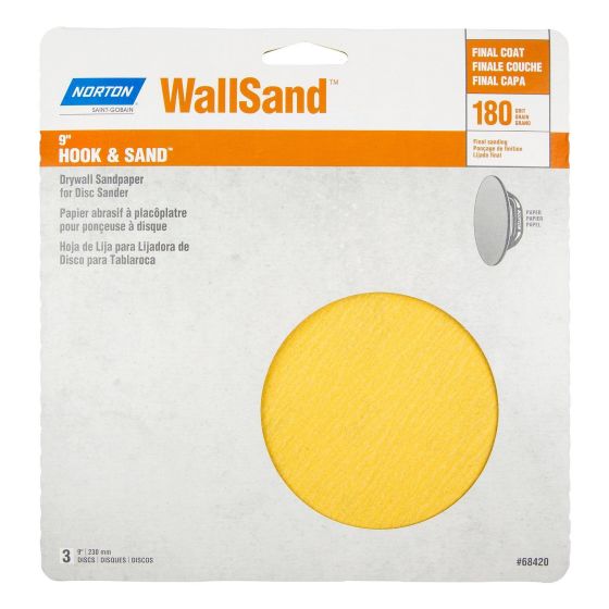 Norton Hook & Sand Drywall Sandpaper for Disk Sander - 9" - Gr. 180 - 3/pck