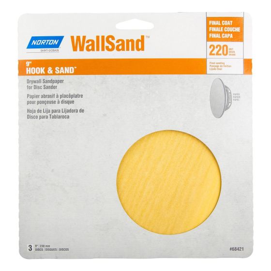 Norton Hook & Sand Drywall Sandpaper for Disk Sander - 9" - Gr. 220 - 3/pck