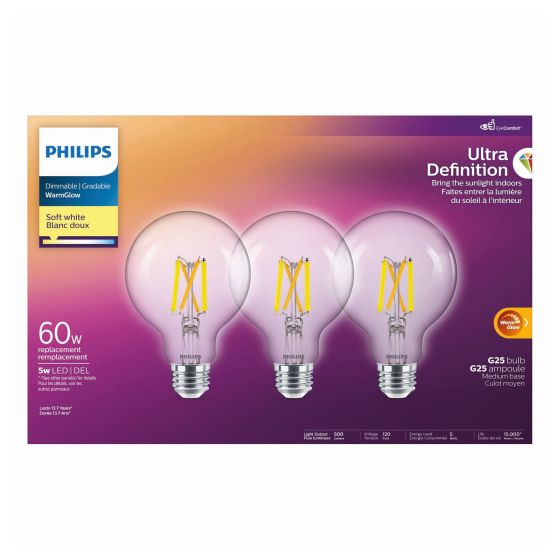 WarmGlow LED Lightbulbs - Soft White -  G25 - 5 W - 3/Pkg