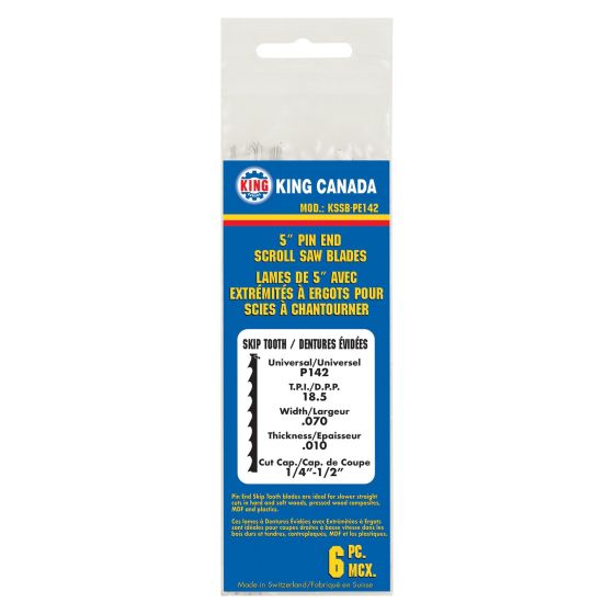 Lames avec extrémités à ergots pour scies à chantourner, 5", 18.5 DPP, 1/4" - 1/2", 6/pqt
