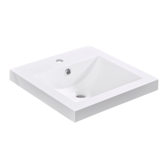 Lavabo encastré carré en marbre synthétique, 18" x 18", blanc