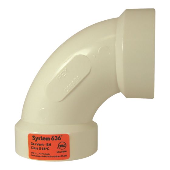 System 636 PVC FGV 90° Long-Radius Elbow - Hub - 2" - White