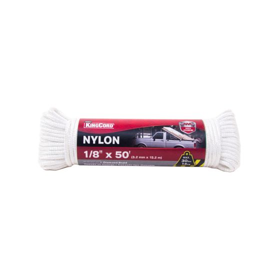 Nylon Diamond Braid Rope - White - 1/8" x 50'