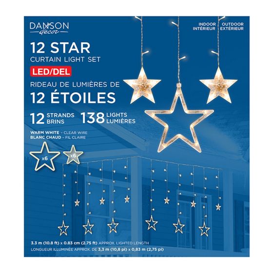 12 Star Light Curtain - 12 Strands - 130 Lights - Warm White